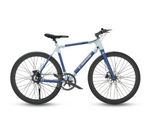 Blue VANPOWER City Vanture Ebike with white branding and black components.