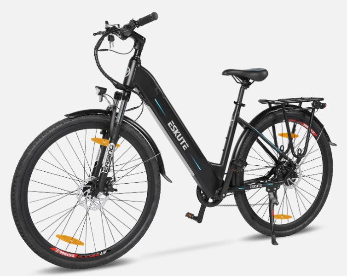 Eskute Polluno electric bike side view showcasing its step-through frame.