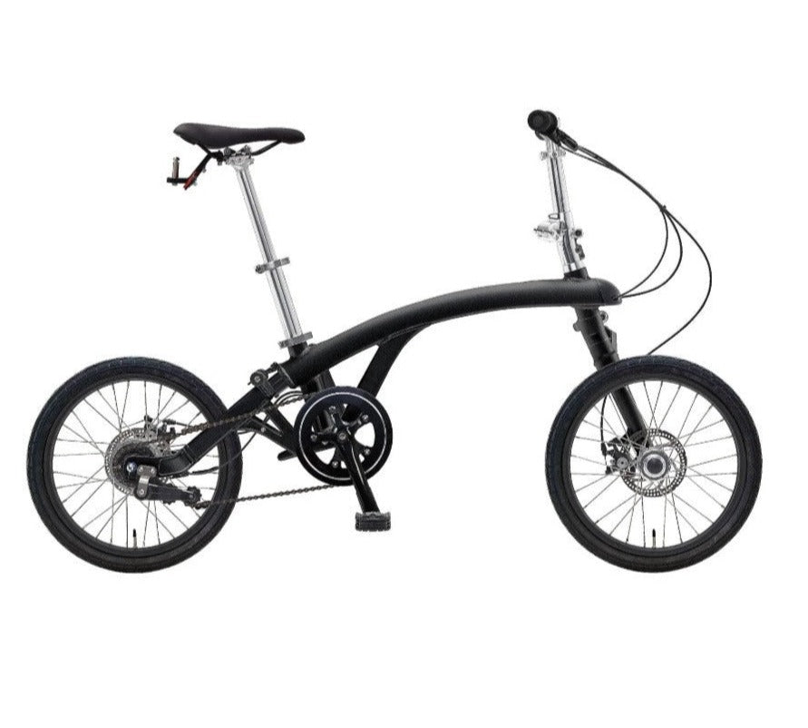 Black Iruka C Ebike fully extended, highlighting the sleek frame and pedal mechanism.