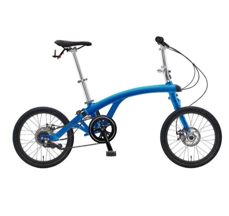 Vibrant blue Iruka C Ebike standing, with detailed view of gear system and chain