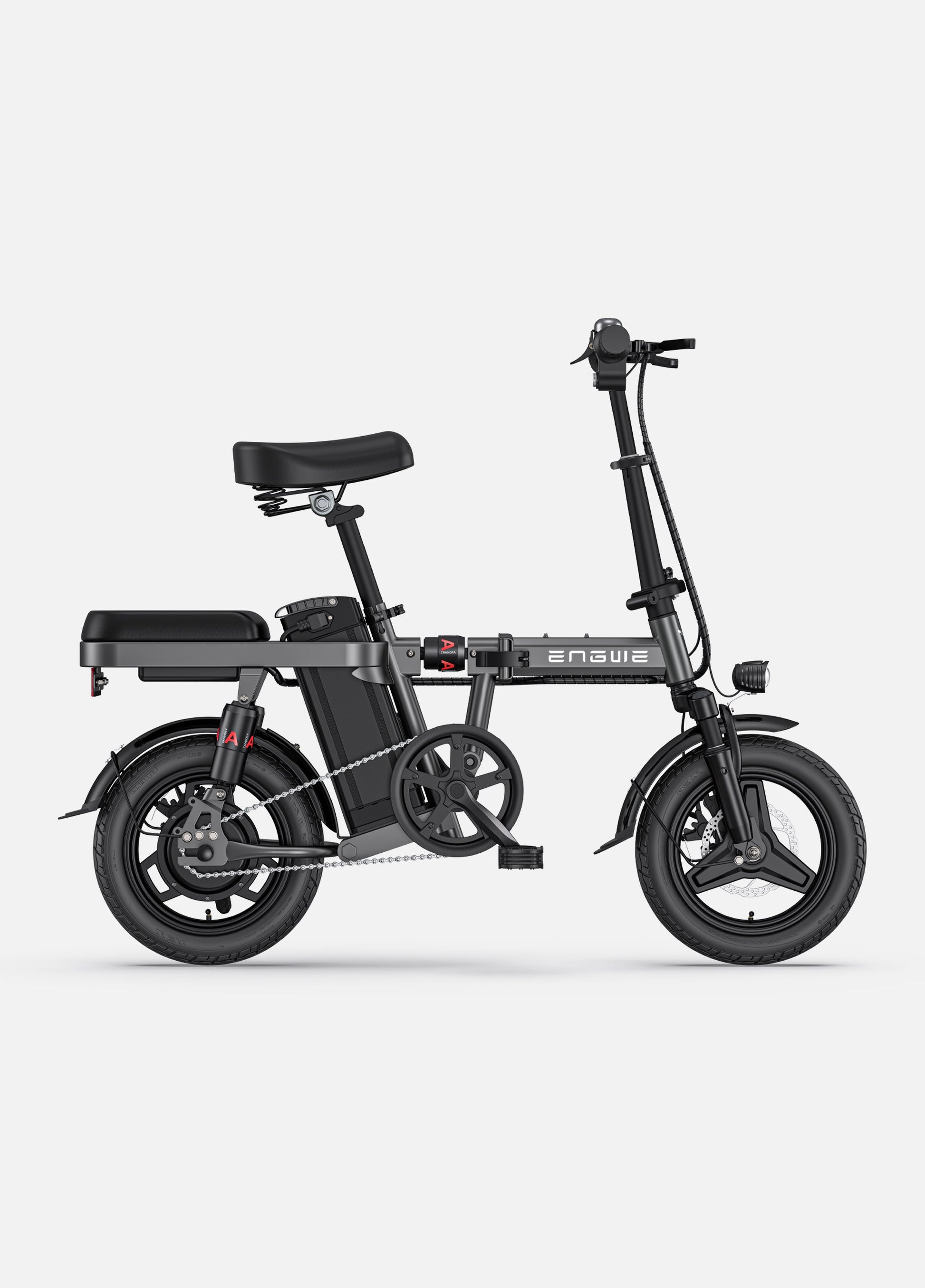 Engwe T14 foldable electric bike in a stylish grey color scheme, blending technology with contemporary design.