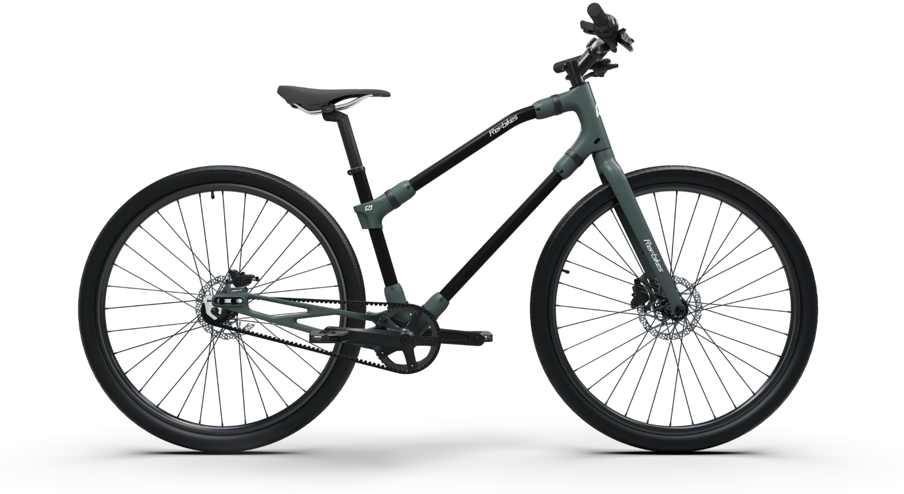 Contemporary gray and black Ref Essential bike profile view, featuring its elegant frame and efficient design for the modern rider.