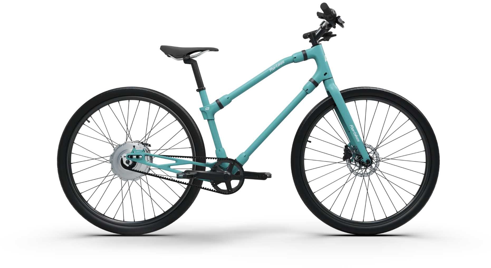 Aqua blue Essential Boost  bike with a sleek frame and black tires.