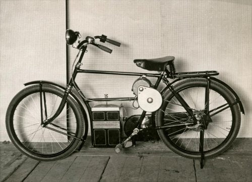 Historical Image of A Old Model Electric Bicycle.