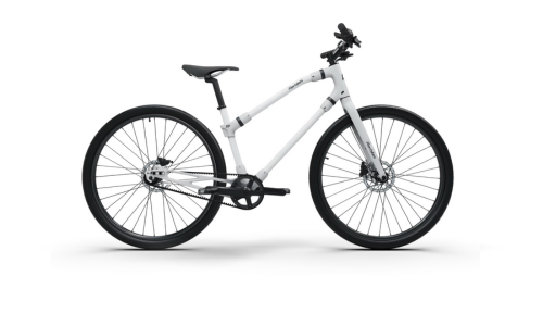 Elegant off-white Ref Essential bicycle, showcasing its minimalist frame and efficient electric assist system.