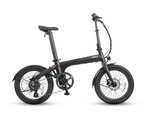 Side view of a black Eole X ebike unfolded and ready for an urban ride, showcasing its compact design and electric motor.