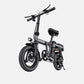 Compact black Engwe T14 folding electric bike displayed in an upright position, showcasing its modern and portable design.