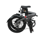 Folded Eole X electric bike in black, highlighting its portable design and ease of storage for city living.