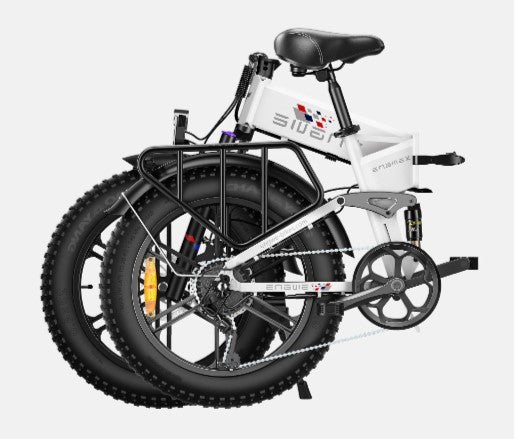 Engwe Engine X folded electric bike in white, highlighting its compact design.