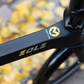 Detail of Eole S ebike's frame with logo, illustrating the brand identity and bike's elegant finish.