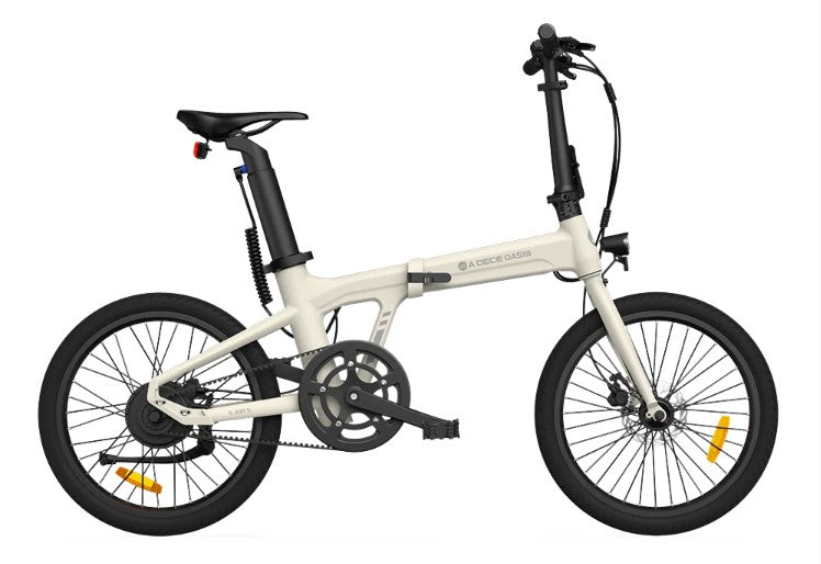Compact white ADO Air 20 Foldable electric bike with black accents, side view.
