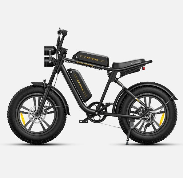 Robust Engwe M20 electric bike with dual batteries and fat tires for versatile terrain riding.