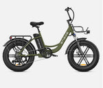 Engwe L20 electric bicycle in military green with a focus on its sleek design.