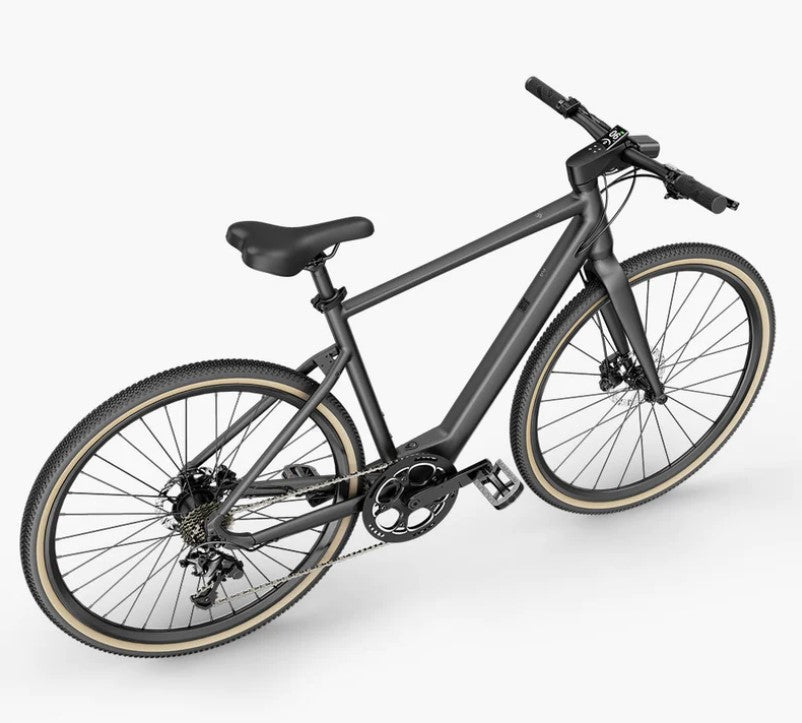 Fiido C21 hybrid bike in matte gray with a sleek frame design, side view.