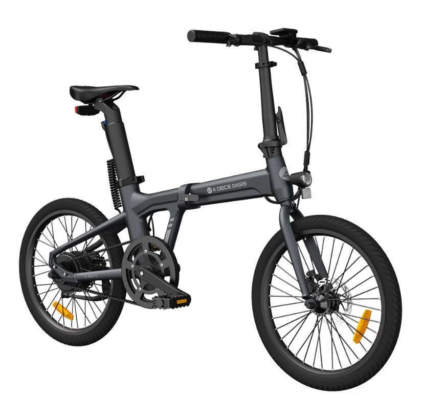 Sleek black Air 20 Folding e-bike with reflective pedals, side profile.