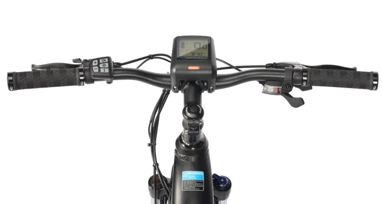 Eskute Polluno Pro eBike handlebar with LCD display and control switches.