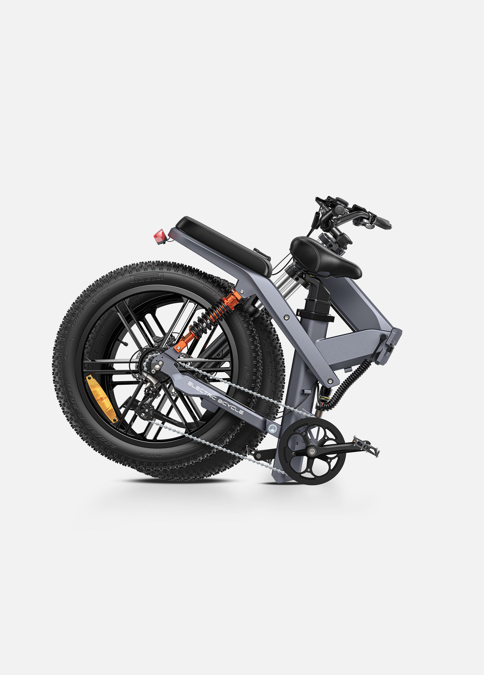 Folded Engwe X26 ebike emphasizing its compact design for easy storage and transport.