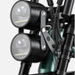 Close-up of the Engwe M20's dual LED headlights, ensuring visibility and safety during night rides.