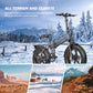 Engwe EP-2 Pro electric bike portrayed in snowy and rocky terrains, emphasizing its all-terrain and climate adaptability.