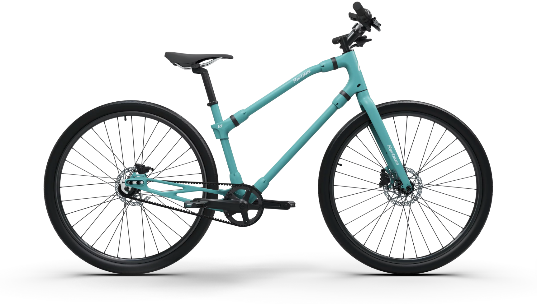 Pastel blue Ref Essential bike with sleek design, perfect for eco-friendly urban commuting and stylish city rides.