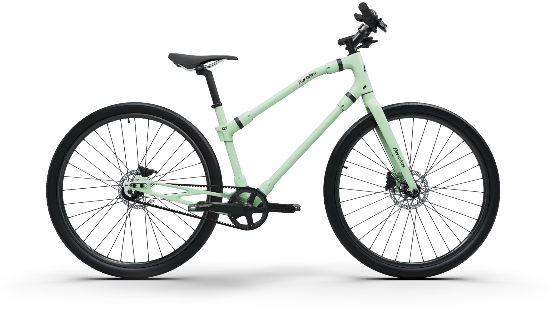 Mint green Ref Essential bike, combining modern aesthetics with sustainable transportation for an active lifestyle.