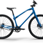 Bold blue Ref Essential bike side view, featuring a durable frame and efficient urban mobility.