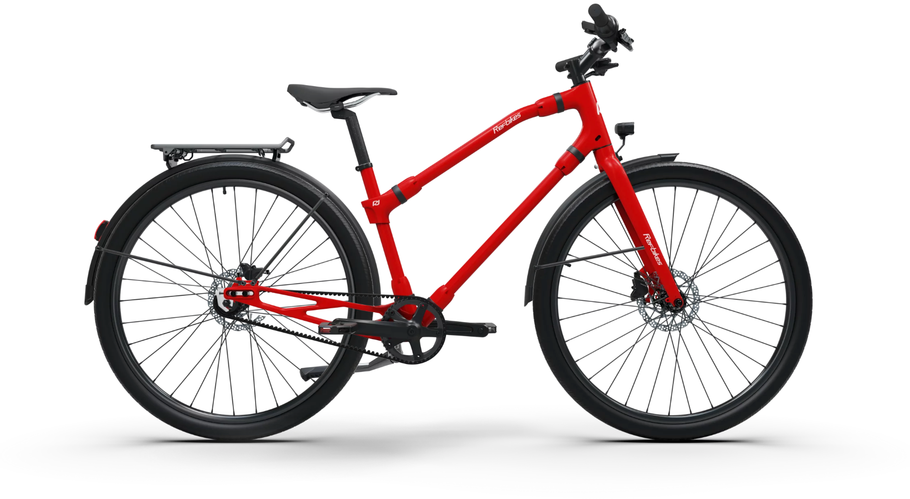 Striking red Ref Urban bike, designed for performance and style with a sustainable edge