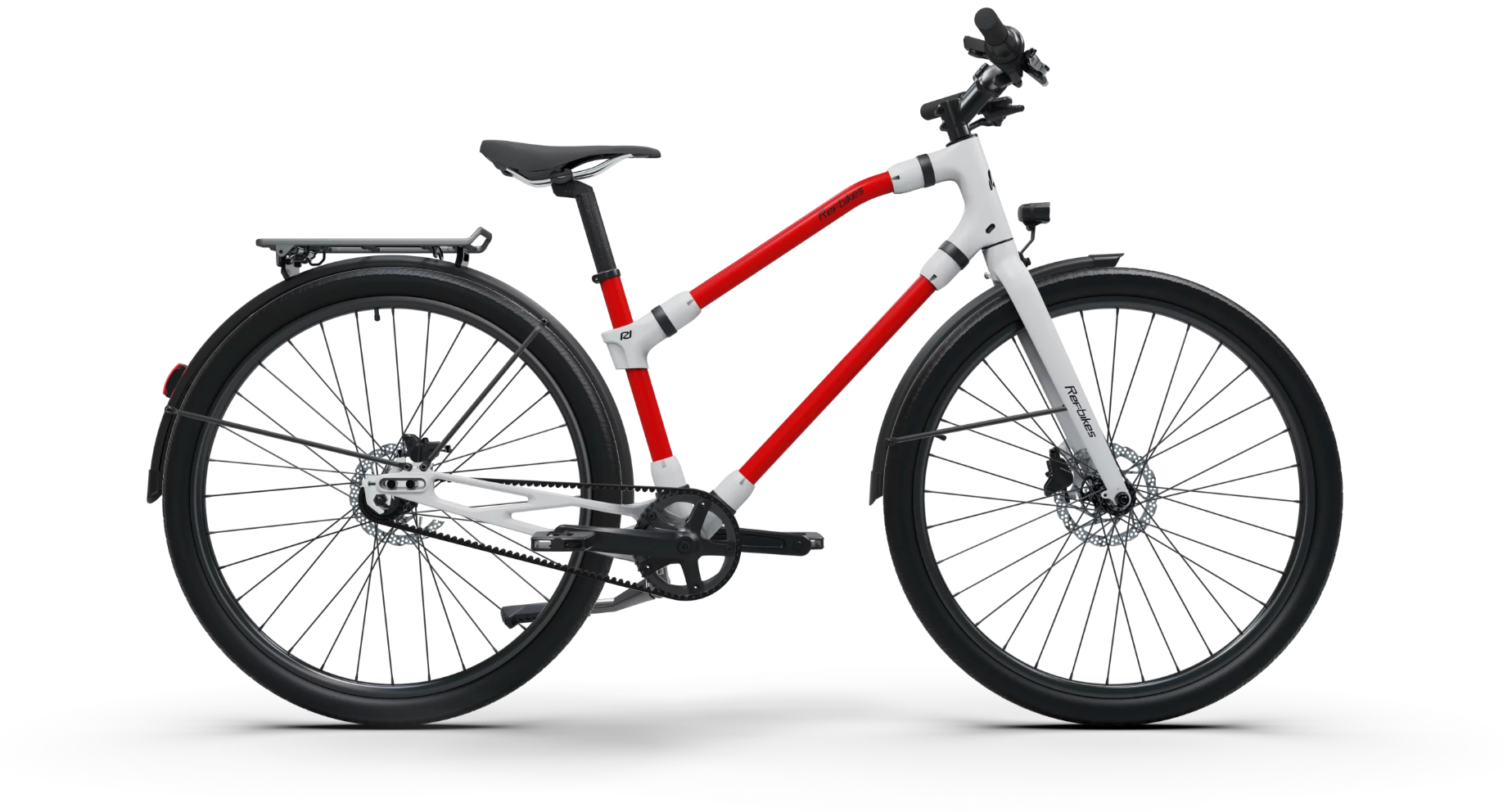 Striking red and white Ref Urban bike, designed for performance and style with a sustainable edge.