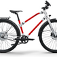 Profile view of a red and white Urban Boost Bike, showcasing its clean lines and elegant design