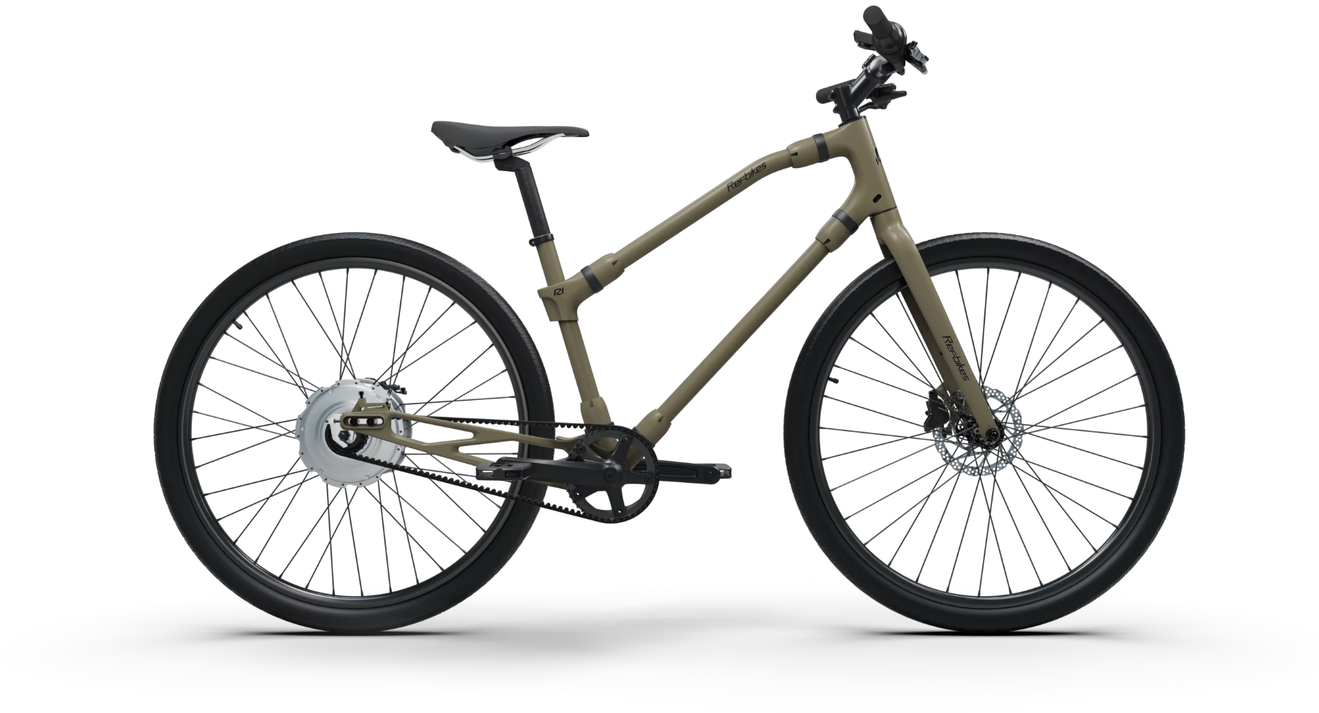 Minimalist sand-colored Essential Boost bike, combining elegance and functionality for riders.