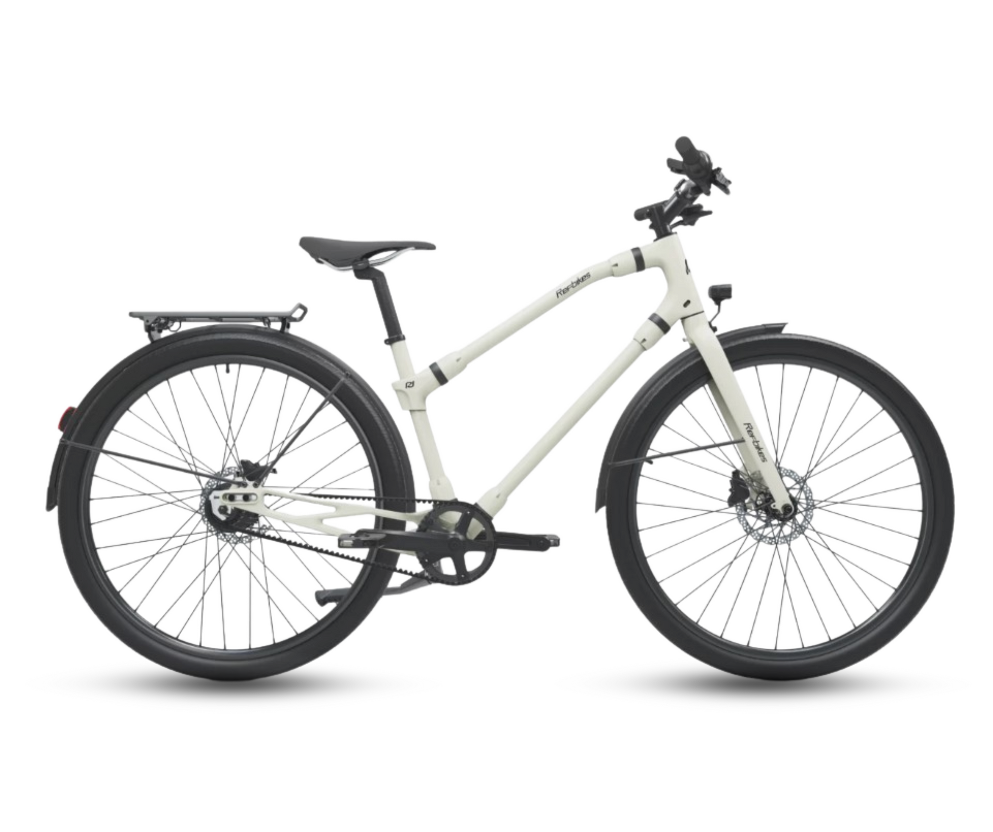 Elegant off-white Ref Urban bicycle, showcasing its minimalist frame and efficient design for urban landscapes
