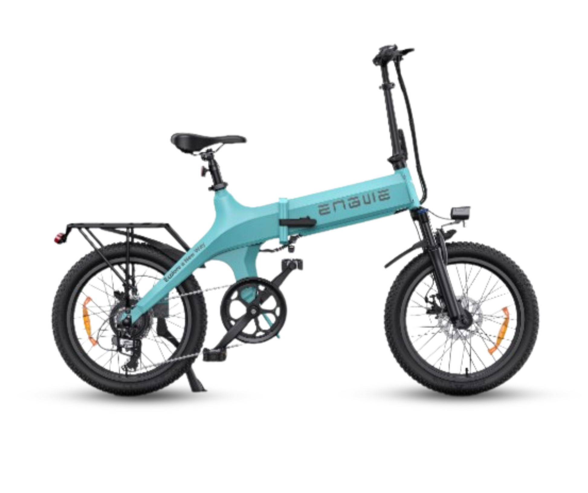 Side view of a teal Engwe C20 Pro e-bike with a step-through frame.